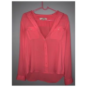 Loft Sheer Button Down Long Sleeve Shirt